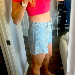 12th Tribe Denim Rhinestone Shorts
